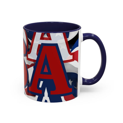 USA! USA! USA Red font Patriot White Accent Mug by theGreenDragonTavern.shop