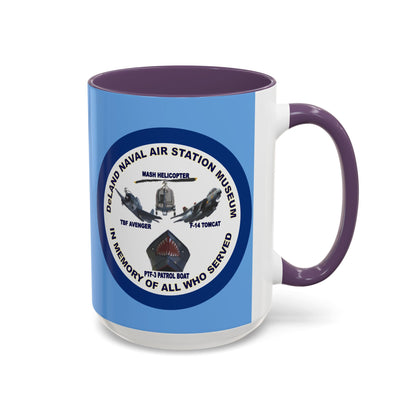 DNASM 2-sided, Founding & Student Art w/Navy Ring Light Blue Accent Mug by theGreenDragonTavern.shop
