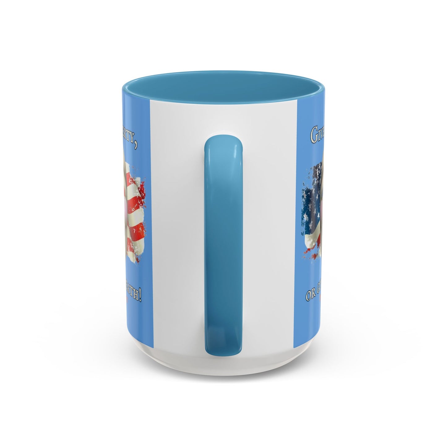 Vendetta, "Give me liberty, or give me death!" Blue Accent Mug by theGreenDragonTavern.shop