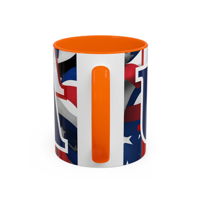 USA! USA! USA Blue font Patriot White Accent Mug by theGreenDragonTavern.shop