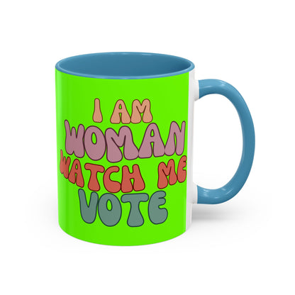 I Am Woman Watch Me Vote Light Green Accent Mug by theGreenDragonTavern.shop