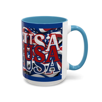 USA Red font Center Patriot Blue Accent Mug by theGreenDragonTavern.shop