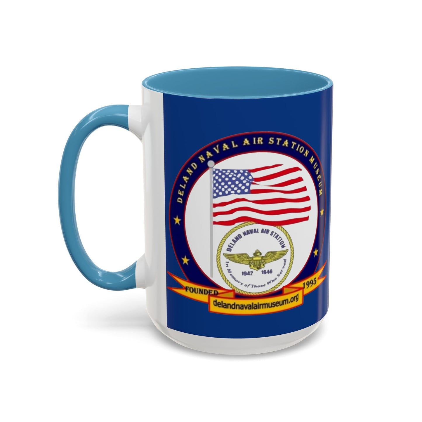 DeLand Naval Air Station Museum Blue Accent Mug by theGreenDragonTavern.shop