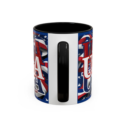 USA White font Center Patriot Blue Accent Mug by theGreenDragonTavern.shop