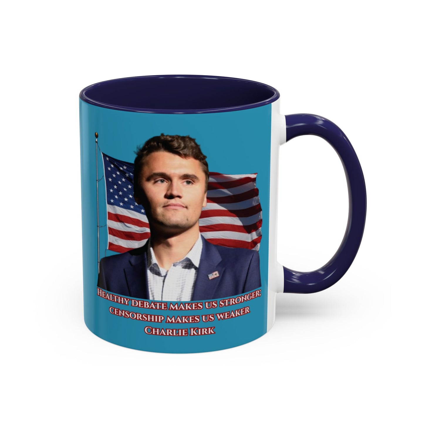 Charlie Kirk, Healthy Debate Turquoise Accent Mug by theGreenDragonTavern.shop