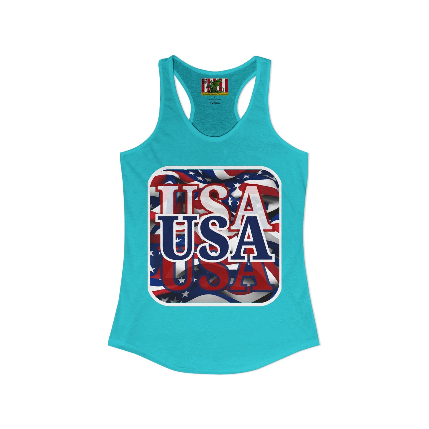Red White and BLUE USA Patriot Women's Racerback Tank Top by theGreenDragonTavern.shop