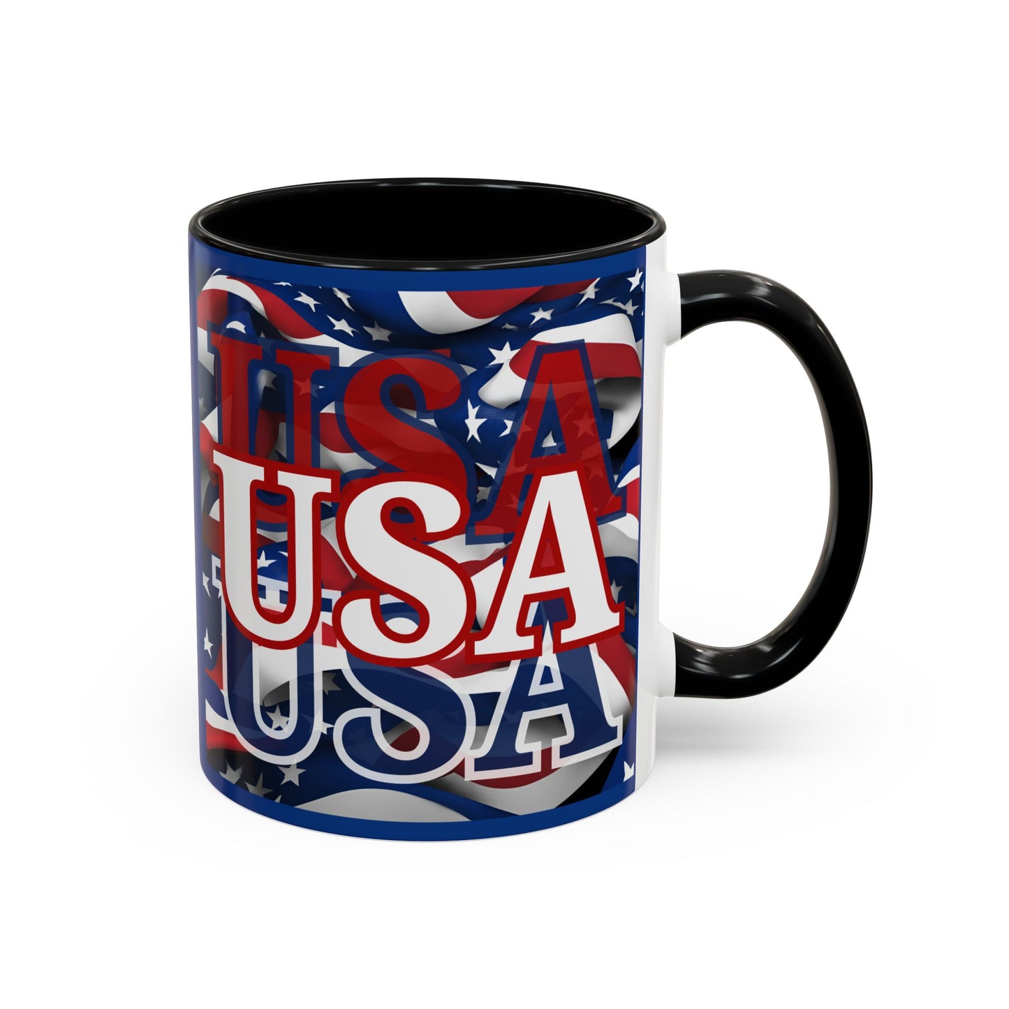 USA White font Center Patriot Blue Accent Mug by theGreenDragonTavern.shop