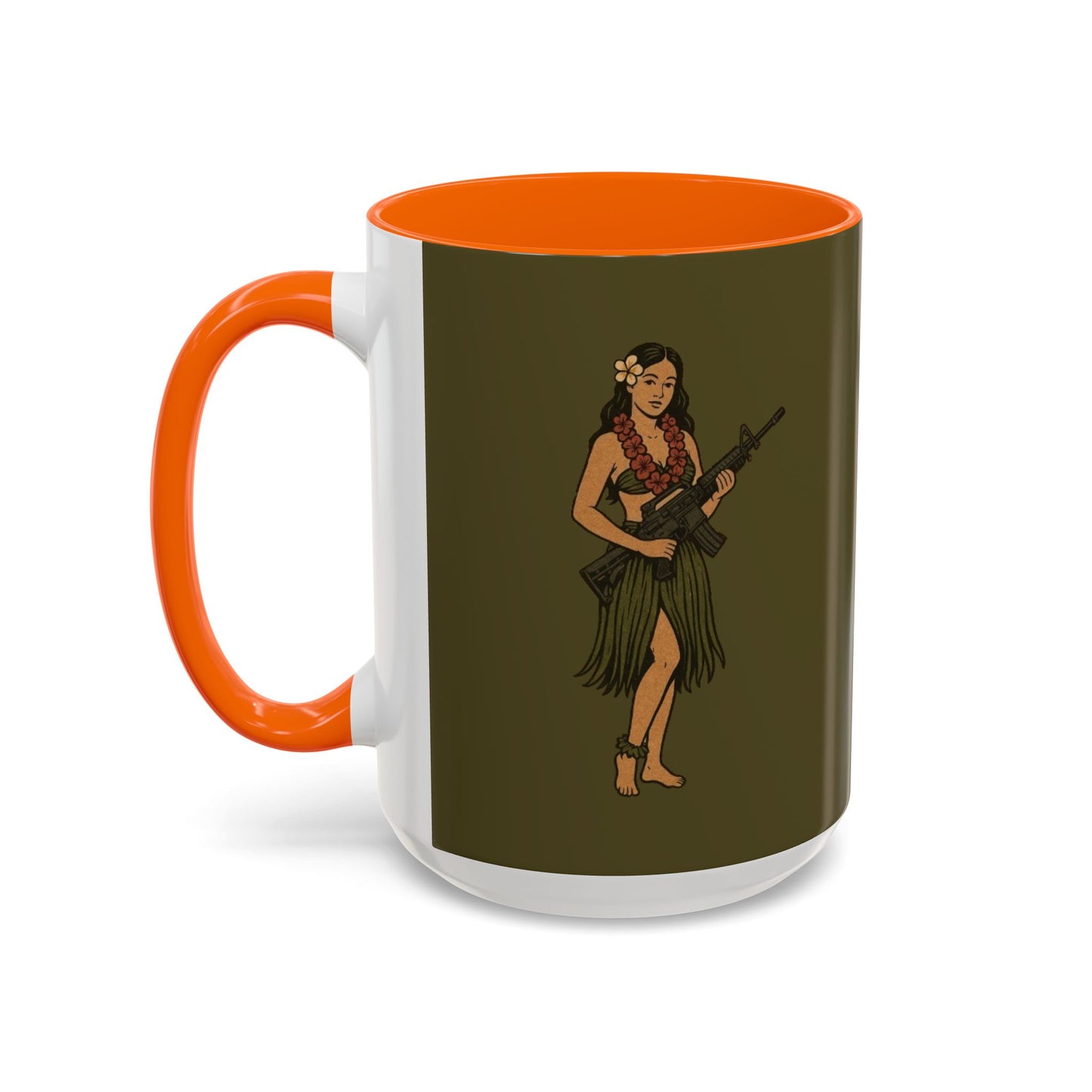 Hula Girl Packin' Heat Dark Green Accent Mug by theGreenDragonTavern.shop