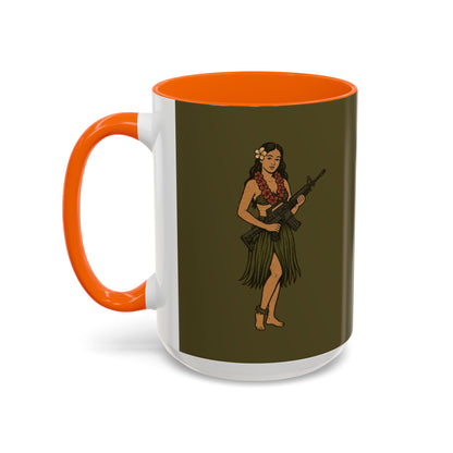 Hula Girl Packin' Heat Dark Green Accent Mug by theGreenDragonTavern.shop
