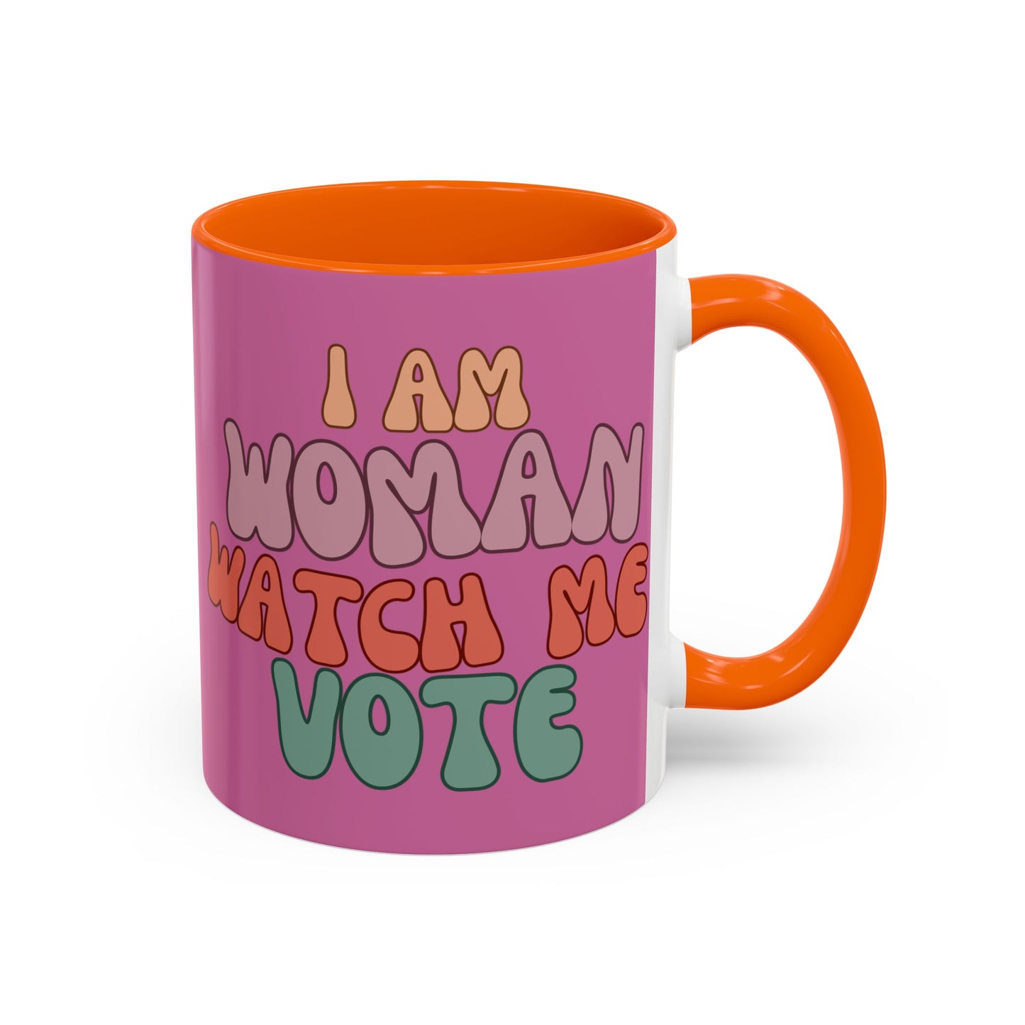 I Am Woman Watch Me Vote Pink Accent Mug by theGreenDragonTavern.shop