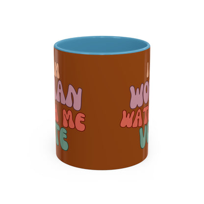 I Am Woman Watch Me Vote Brown Accent Mug by theGreenDragonTavern.shop