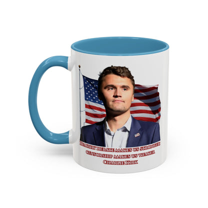 Charlie Kirk, Healthy Debate White Accent Mug by theGreenDragonTavern.shop