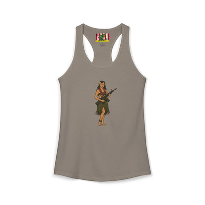 Hula Girl Packin' Heat Women's Racerback Tank Top by theGreenDragonTavern.shop