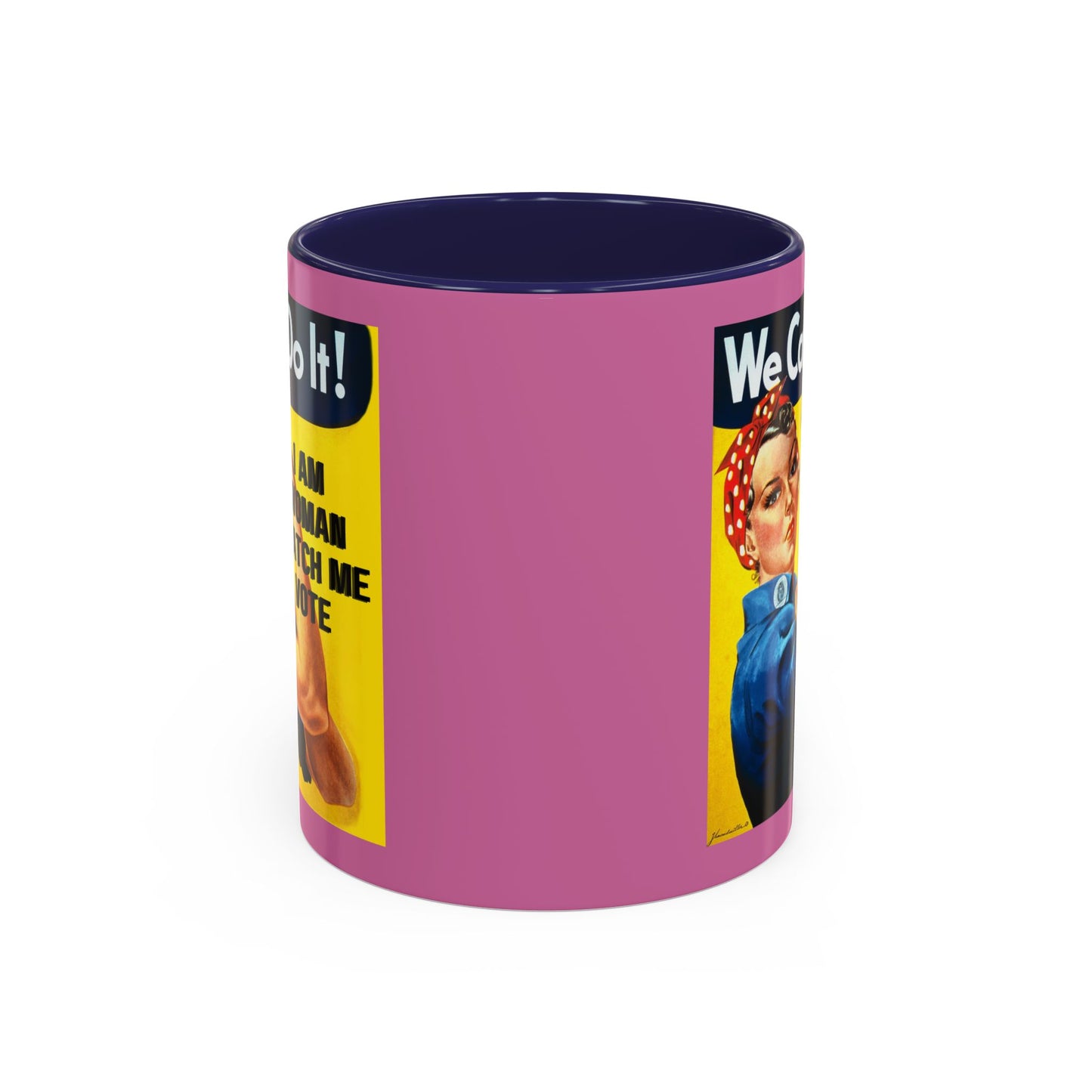 I Am Woman Watch Me Vote Rosie Pink Accent Mug by theGreenDragonTavern.shop
