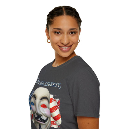 Vendetta, "Give me liberty, or give me death!" Dark colors Unisex T-Shirt by theGreenDragonTavern.shop