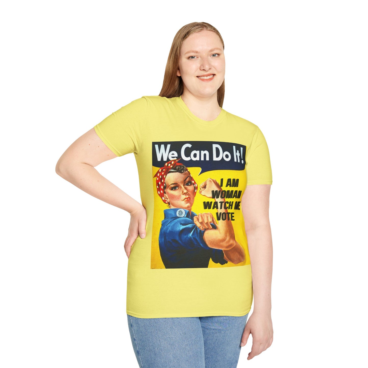 I Am Woman Watch Me Vote Rosie Light colors Unisex T-Shirt by theGreenDragonTavern.shop