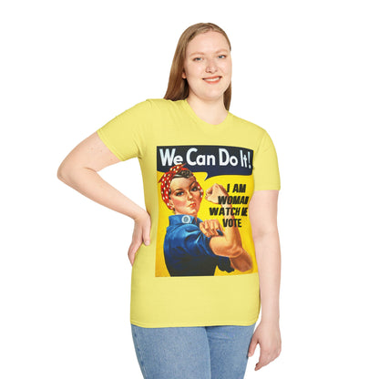 I Am Woman Watch Me Vote Rosie Light colors Unisex T-Shirt by theGreenDragonTavern.shop