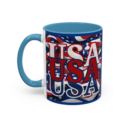 USA Red font Center Patriot Blue Accent Mug by theGreenDragonTavern.shop