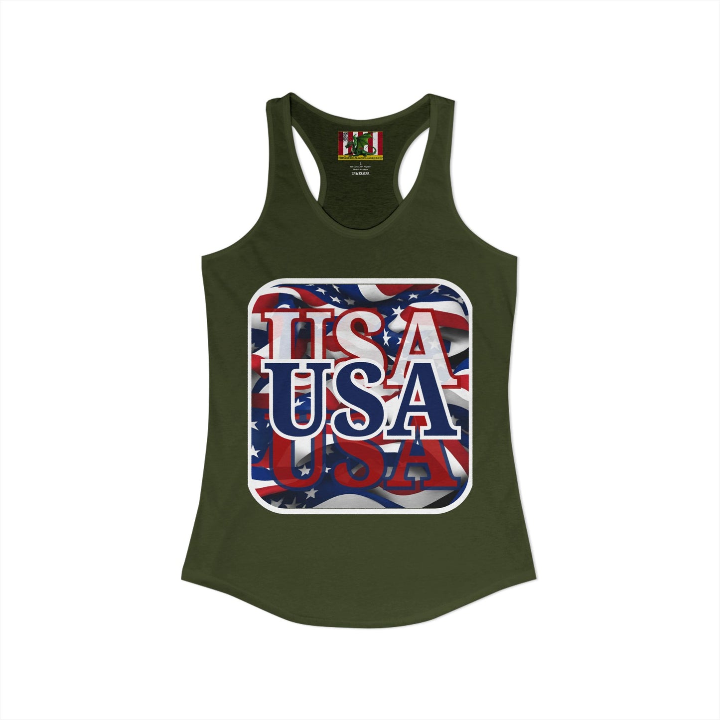 Red White and BLUE USA Patriot Women's Racerback Tank Top by theGreenDragonTavern.shop