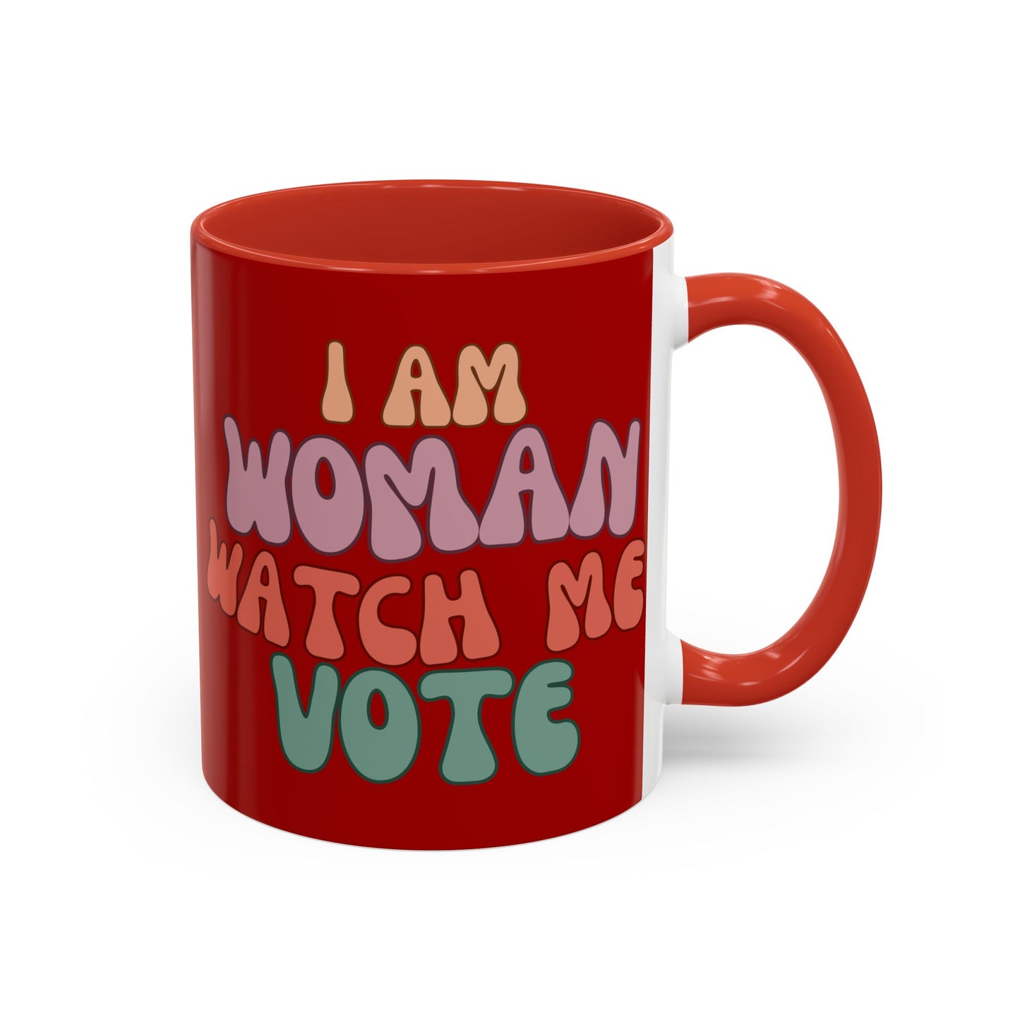 I Am Woman Watch Me Vote Red Accent Mug by theGreenDragonTavern.shop