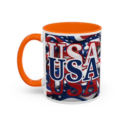 USA Blue font Center Patriot White Accent Mug by theGreenDragonTavern.shop