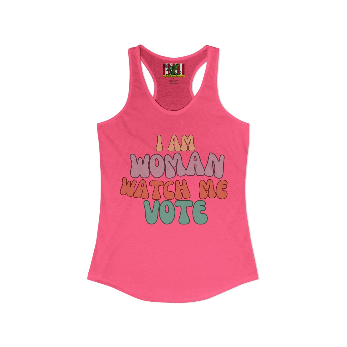 2-sided, I Am Woman Watch Me Vote Women's Racerback Tank Top by theGreenDragonTavern.shop
