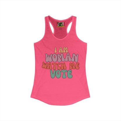 2-sided, I Am Woman Watch Me Vote Women's Racerback Tank Top by theGreenDragonTavern.shop
