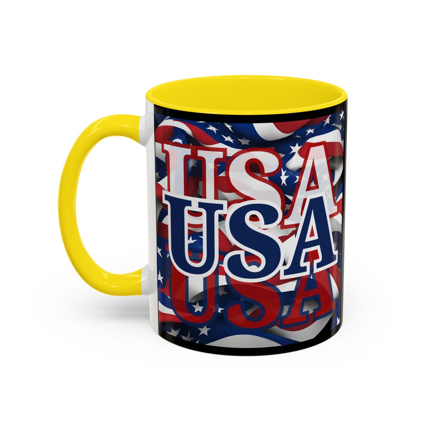 USA Blue font Center Patriot Black Accent Mug by theGreenDragonTavern.shop