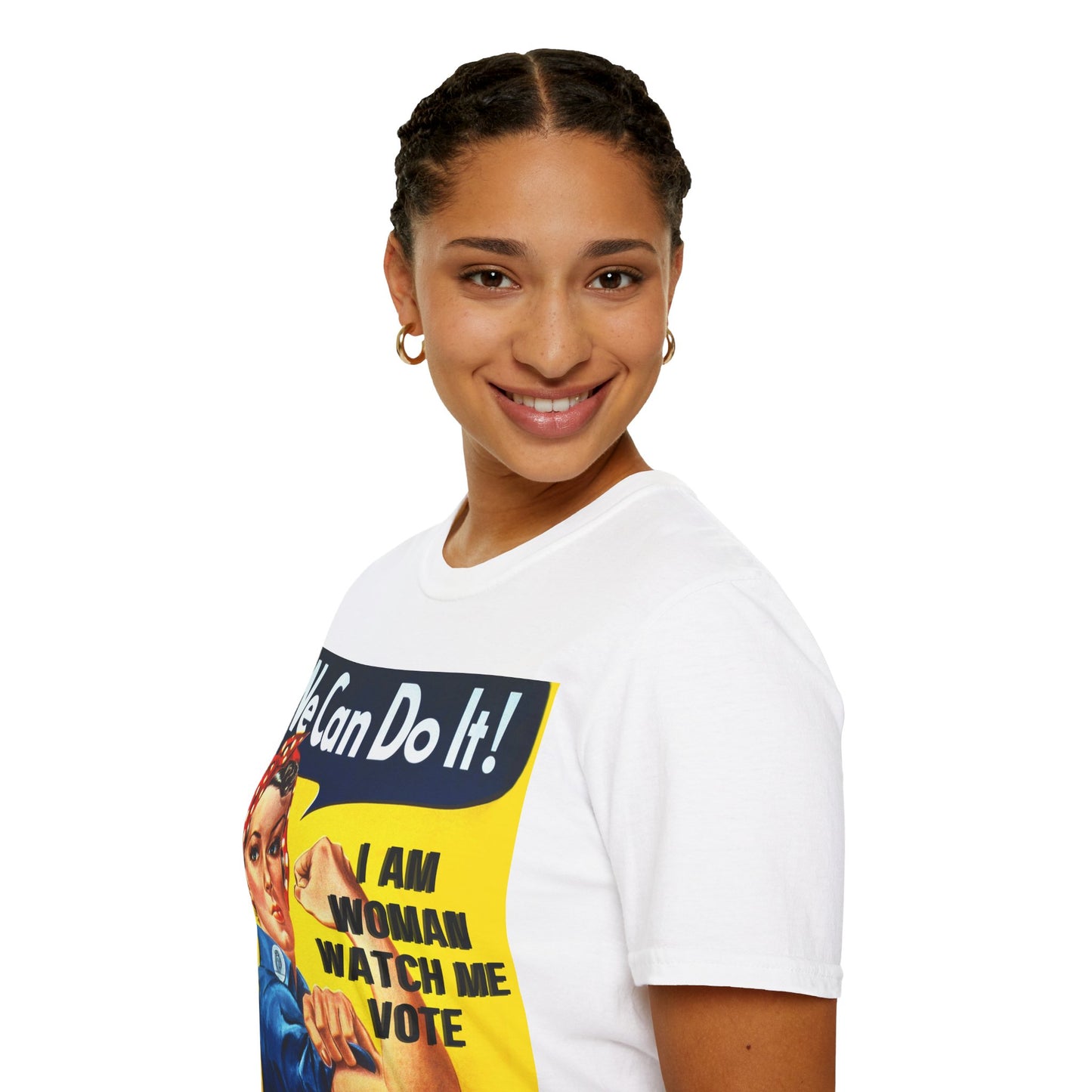 I Am Woman Watch Me Vote Rosie Light colors Unisex T-Shirt by theGreenDragonTavern.shop