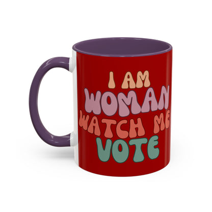 I Am Woman Watch Me Vote Red Accent Mug by theGreenDragonTavern.shop