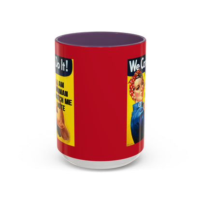 I Am Woman Watch Me Vote Rosie Red Accent Mug by theGreenDragonTavern.shop