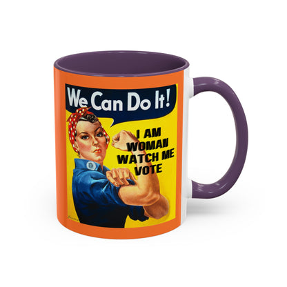 I Am Woman Watch Me Vote Rosie Orange Accent Mug by theGreenDragonTavern.shop