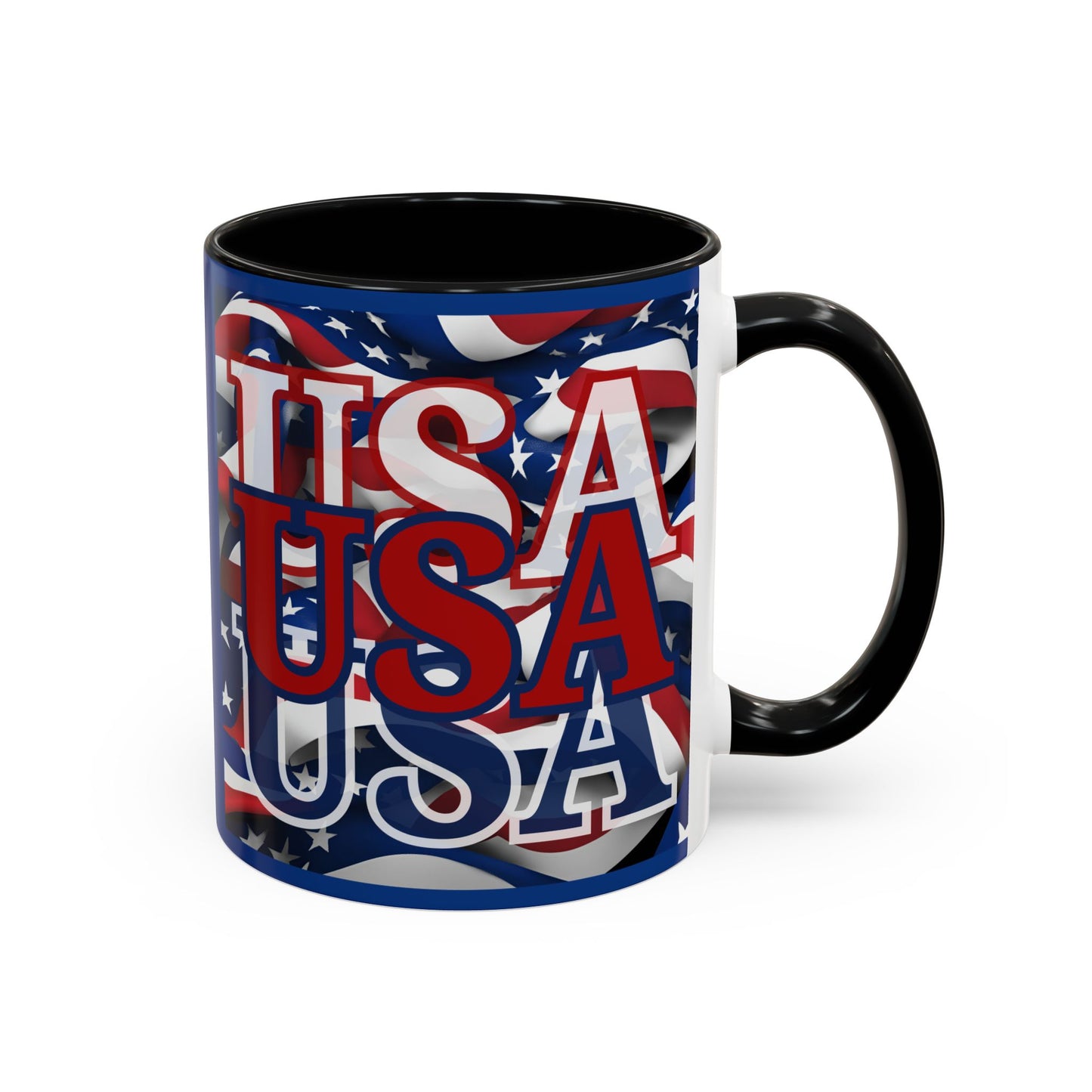 USA Red font Center Patriot Blue Accent Mug by theGreenDragonTavern.shop