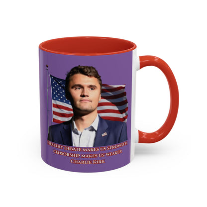 Charlie Kirk, Healthy Debate Light Purple Accent Mug by theGreenDragonTavern.shop