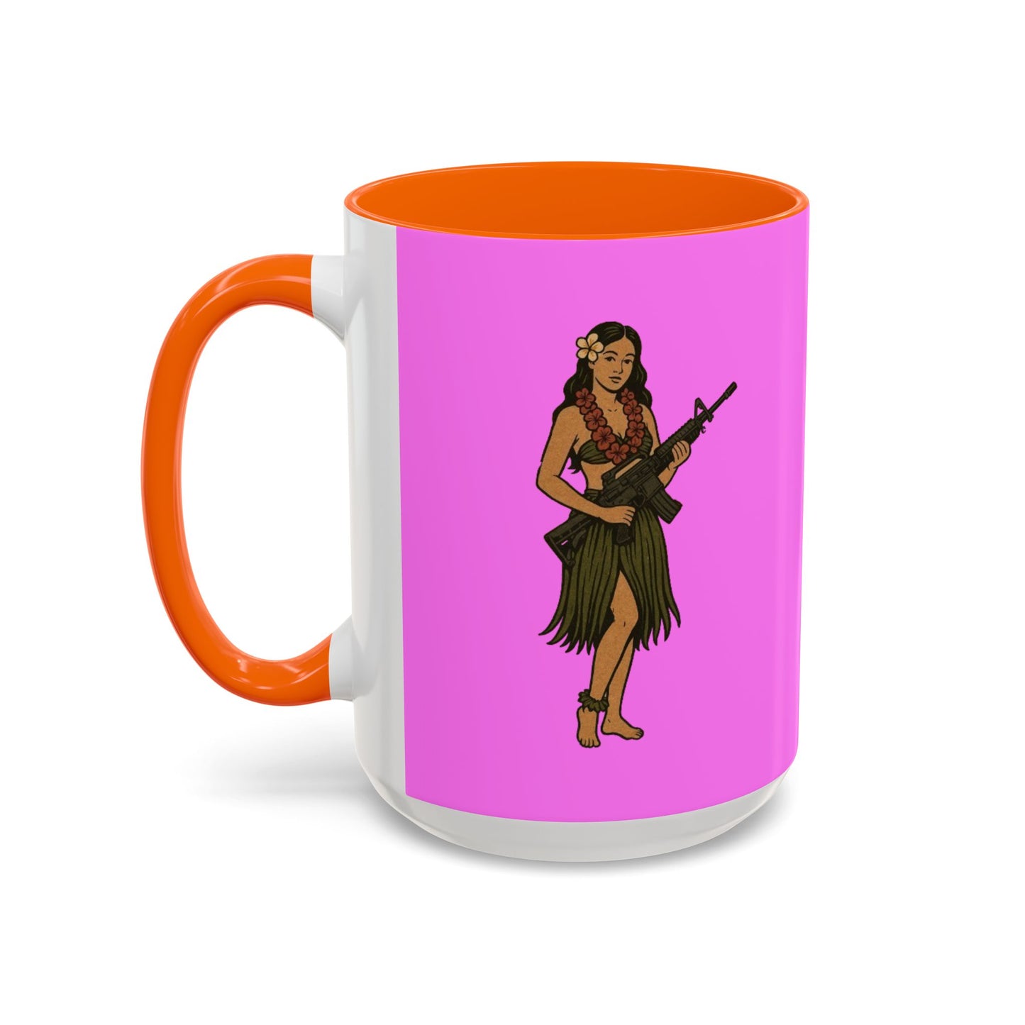 Hula Girl Packin' Heat Pink Accent Mug by theGreenDragonTavern.shop