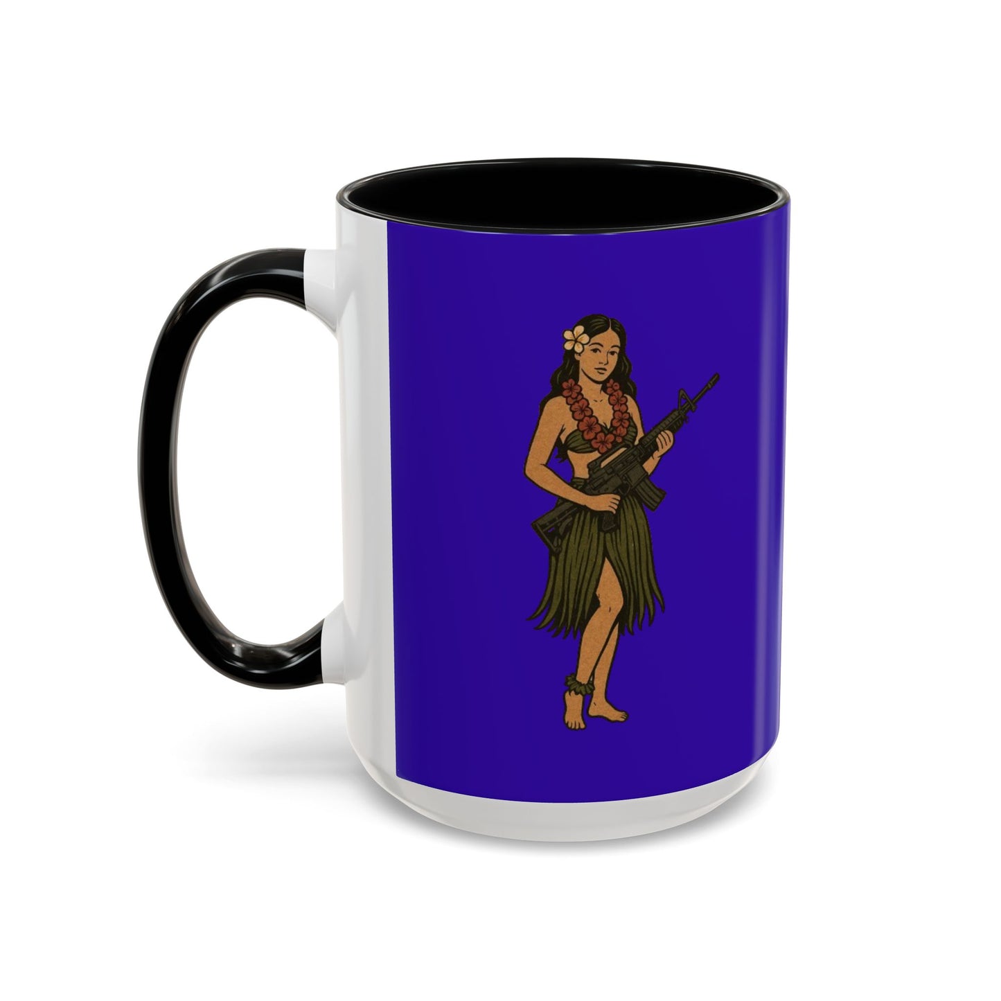 Hula Girl Packin' Heat Dark Purple Accent Mug by theGreenDragonTavern.shop