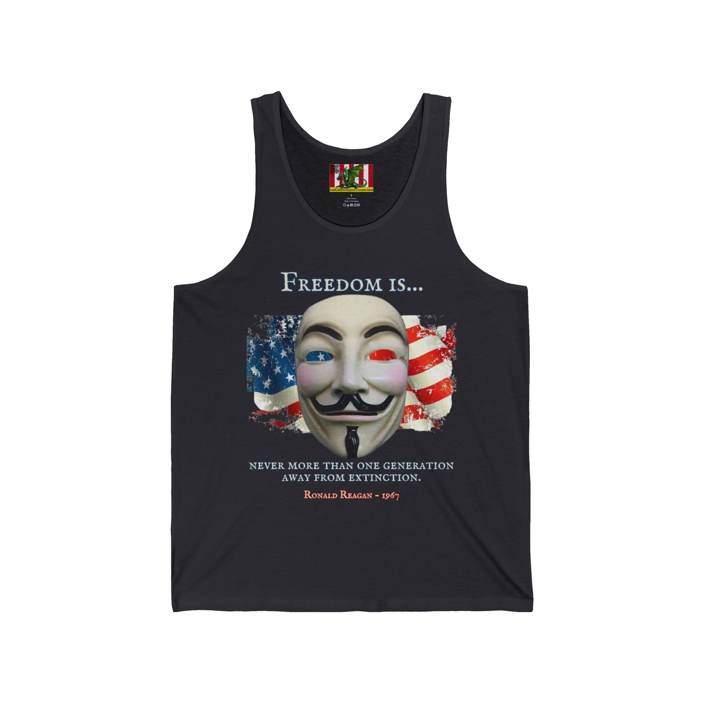 Ronald Reagan Freedom Vendetta Unisex Jersey Tank Top by theGreenDragonTavern.shop