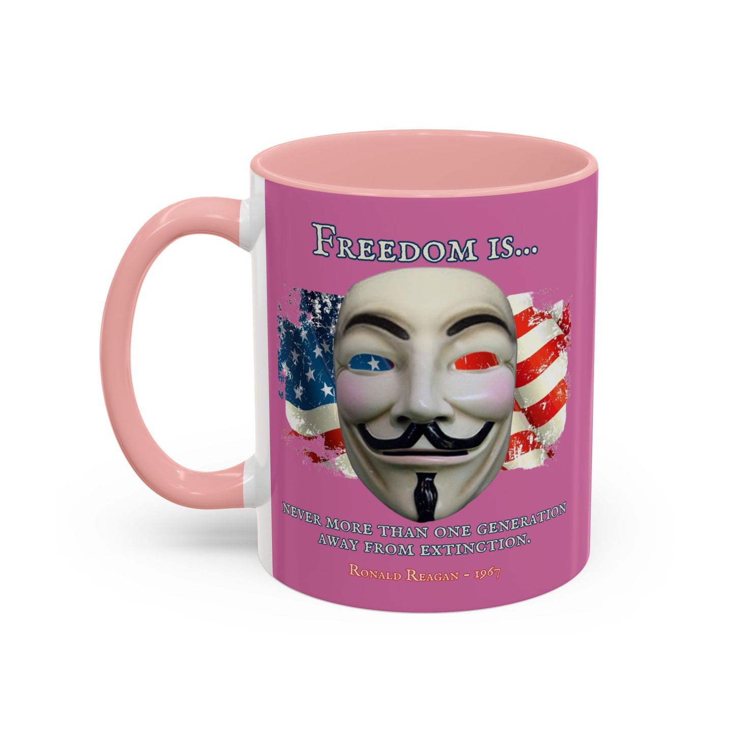 Ronald Reagan Freedom Vendetta Pink Accent Mug by theGreenDragonTavern.shop