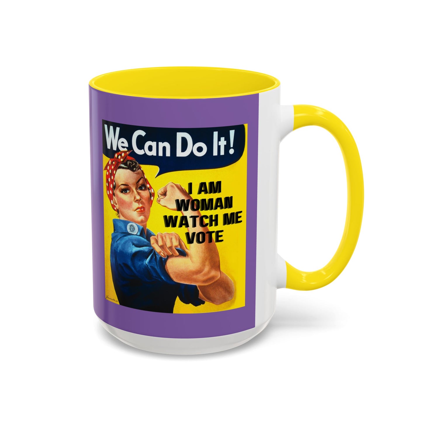 I Am Woman Watch Me Vote Rosie Light Purple Accent Mug by theGreenDragonTavern.shop