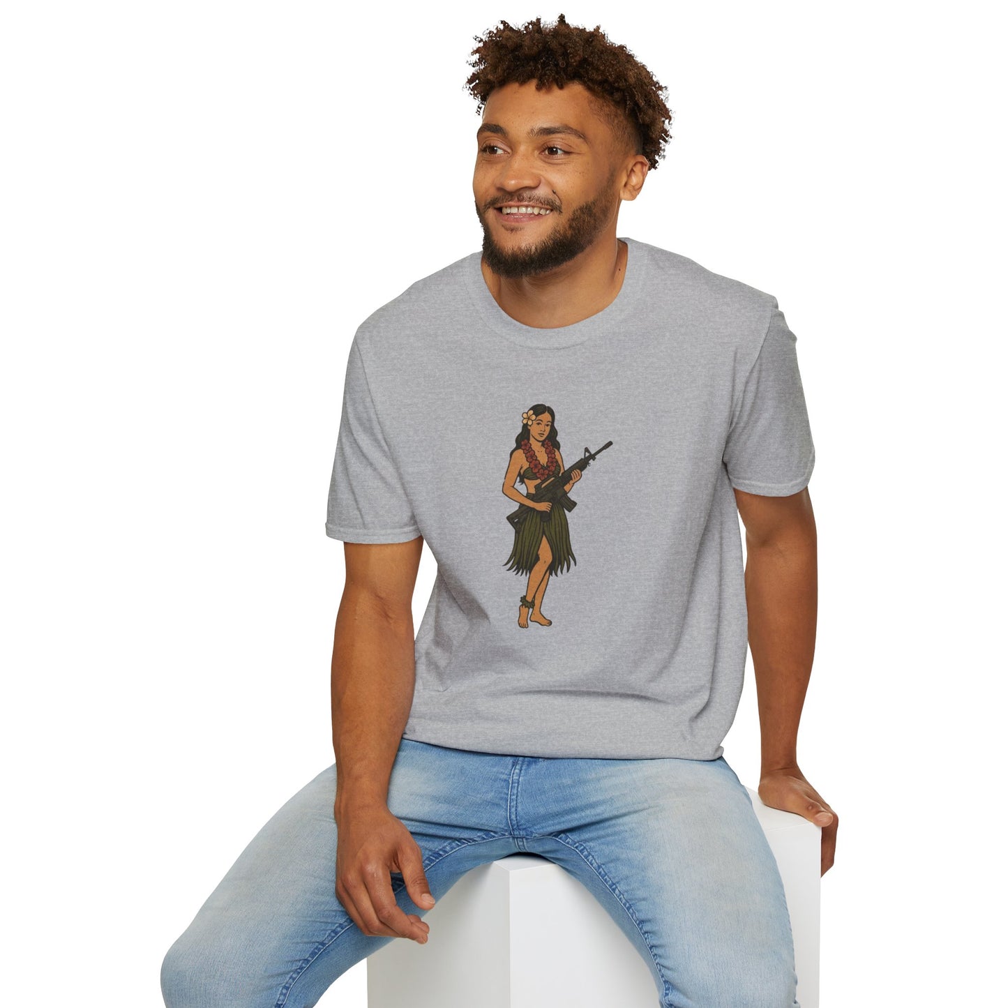Hula Girl Packin' Heat Light colors Unisex T-Shirt by theGreenDragonTavern.shop
