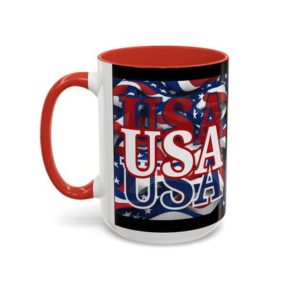 USA White font Center Patriot Black Accent Mug by theGreenDragonTavern.shop