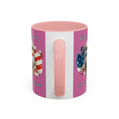 Vendetta, "Give me liberty, or give me death!" Pink Accent Mug by theGreenDragonTavern.shop