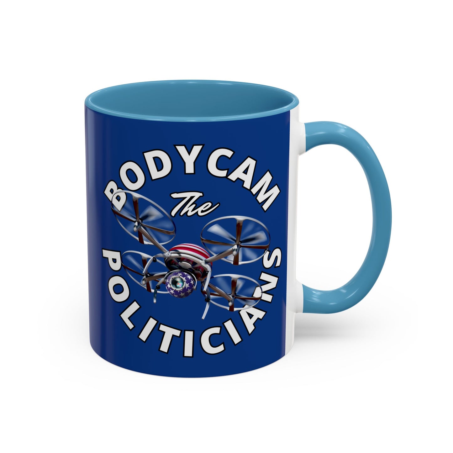 Bodycam the Politicians Drone Dark Blue Accent Mug by theGreenDragonTavern.shop