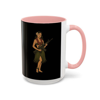 Hula Girl Packin' Heat Black Accent Mug by theGreenDragonTavern.shop