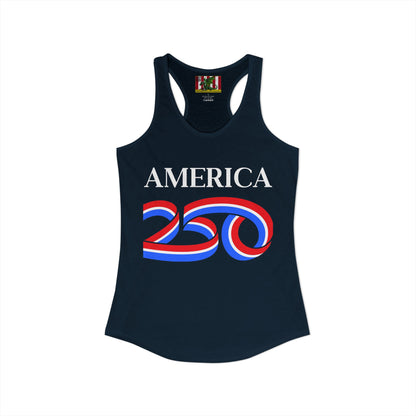 America 250 White font Women's Racerback Tank Top by theGreenDragonTavern.shop