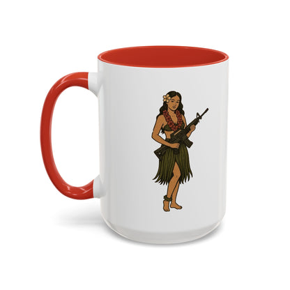 Hula Girl Packin' Heat White Accent Mug by theGreenDragonTavern.shop