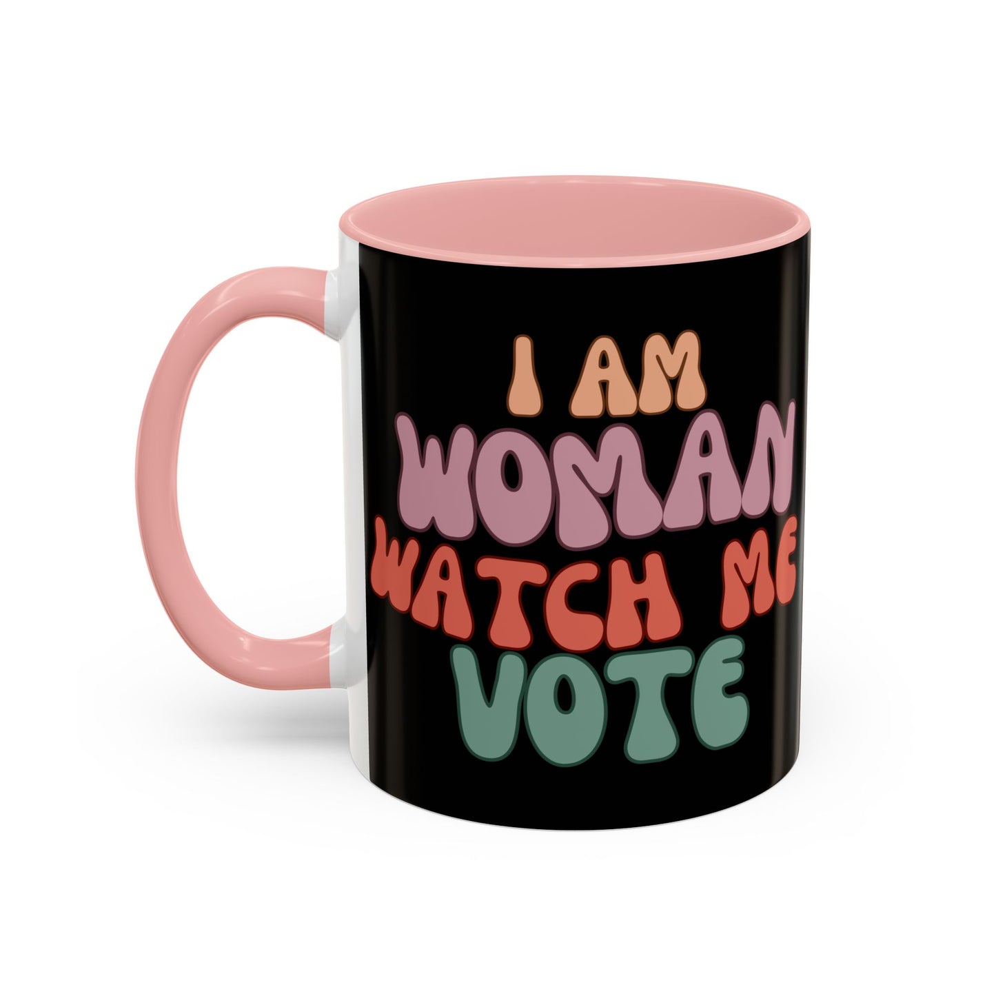 I Am Woman Watch Me Vote Black Accent Mug by theGreenDragonTavern.shop