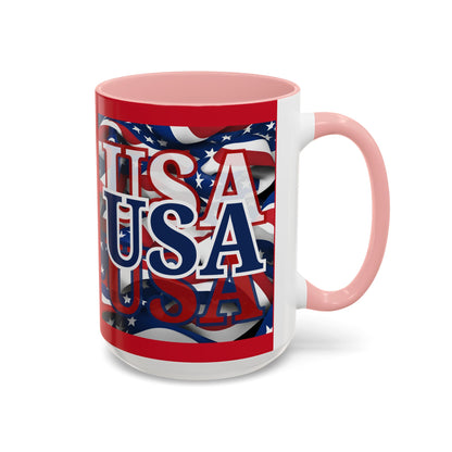 USA Blue font Center Patriot Red Accent Mug by theGreenDragonTavern.shop