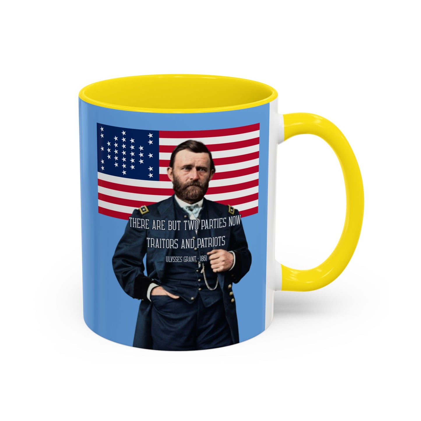"Traitors and Patriots" Ulysses Grant Light Blue Accent Mug by theGreenDragonTavern.shop