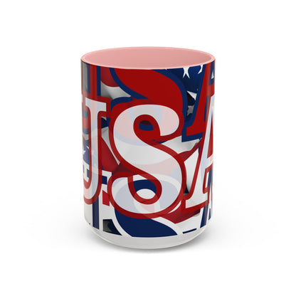 USA! USA! USA White font Patriot White Accent Mug by theGreenDragonTavern.shop